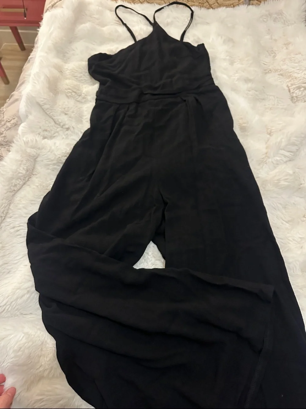 Black Spaghetti-Strap Wide-Leg Jumpsuit - Sleek Evening Romper - Picture 2 of 10